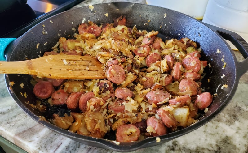 Venison kielbasa dinner
